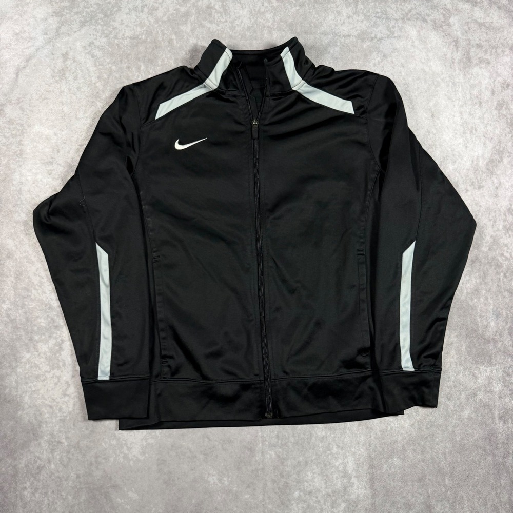 Nike Womens Track Jacket Black White Full Zip Mock Neck Swoosh Activewear Large